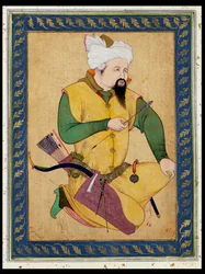 Un chef turcoman ou mongol tenant une flèche, du Grand Album Clive, 1591-92 (peinture sur coton)